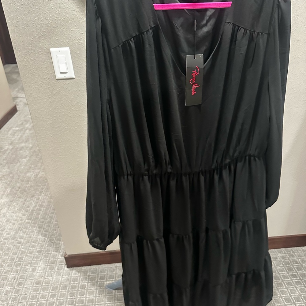 Black Tiered Ruffled Long Sleeve Dress